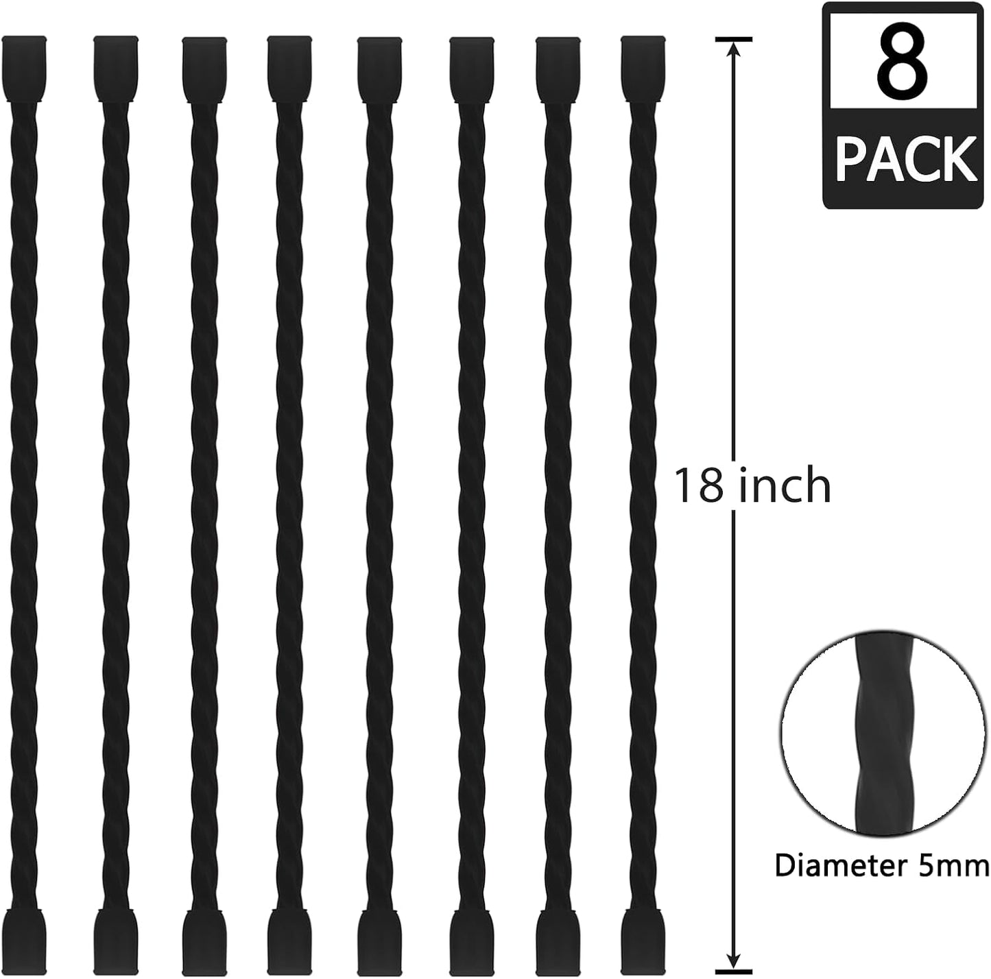 8PCS Silicone Cable Ties 18-Inch Reusable Twist Ties Steel-Core Cable Tie Straps Organizer All Purpose Bendable Cord Tie for Indoor Outdoor Bundling Holding Securing and Wrapping Cables (Black)