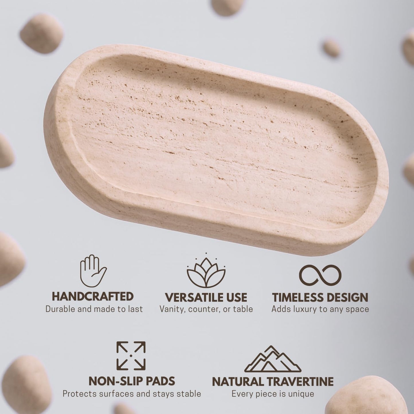 Handcrafted Travertine Tray – Bathroom Counter Organizer, Jewelry Tray, Perfume Organizer & Decorative Tray for Vanity Accessories, Coffee Table Decor & Bathroom Countertop (Oval, Natural)