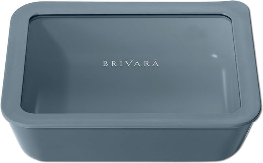 Ceramic Coated Glass Food Storage Container | No PTFE, PFOA, PFAS, and BPA | Reusable Non Toxic Meal Prep Container with Glass Lid | Easy To Store | 6 Cup Rectangle [Dusk]