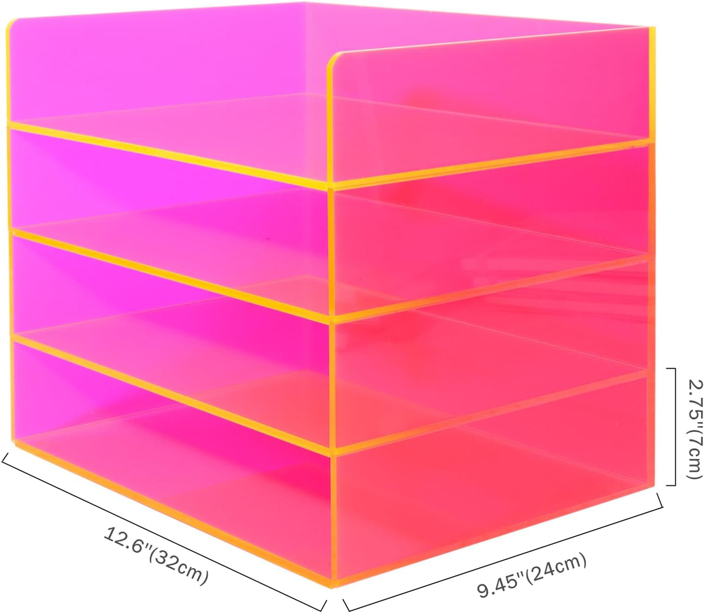 Gelite Acrylic File Organizer for Desk 4 Tiered Stackable Letter Tray Office Paper Storage Desktop Document Sorter, Neon Pink