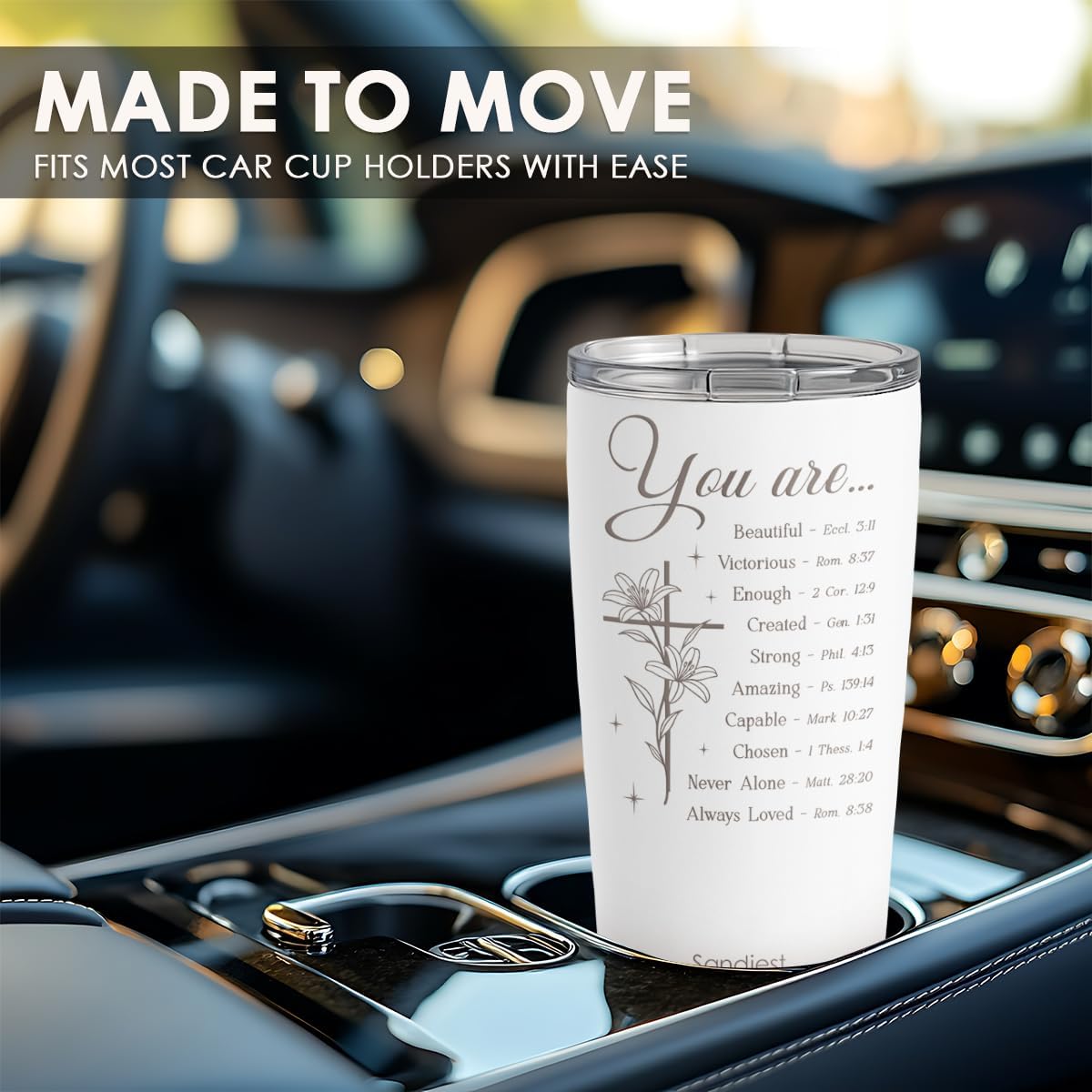 SANDJEST Christian Tumbler 20oz, Stainless Steel Travel Cup with Lid, You are Insulated Coffee Mug, Christian Gifts for Women Girls Friends Sisters on Birthday Christmas