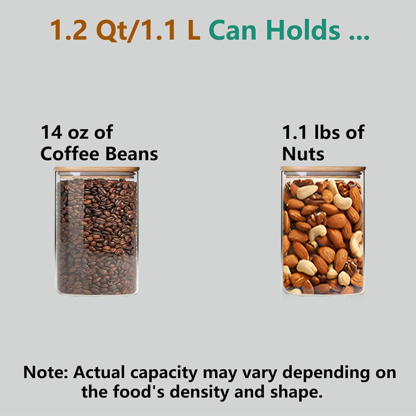 1.2 Qt Square Glass Storage Containers with Lids, glass jar with airtight lid, Glass Canister for Pantry Cookie Flour Cereal Rice Sugar Tea Coffee Beans Spice (Square-4Pack)