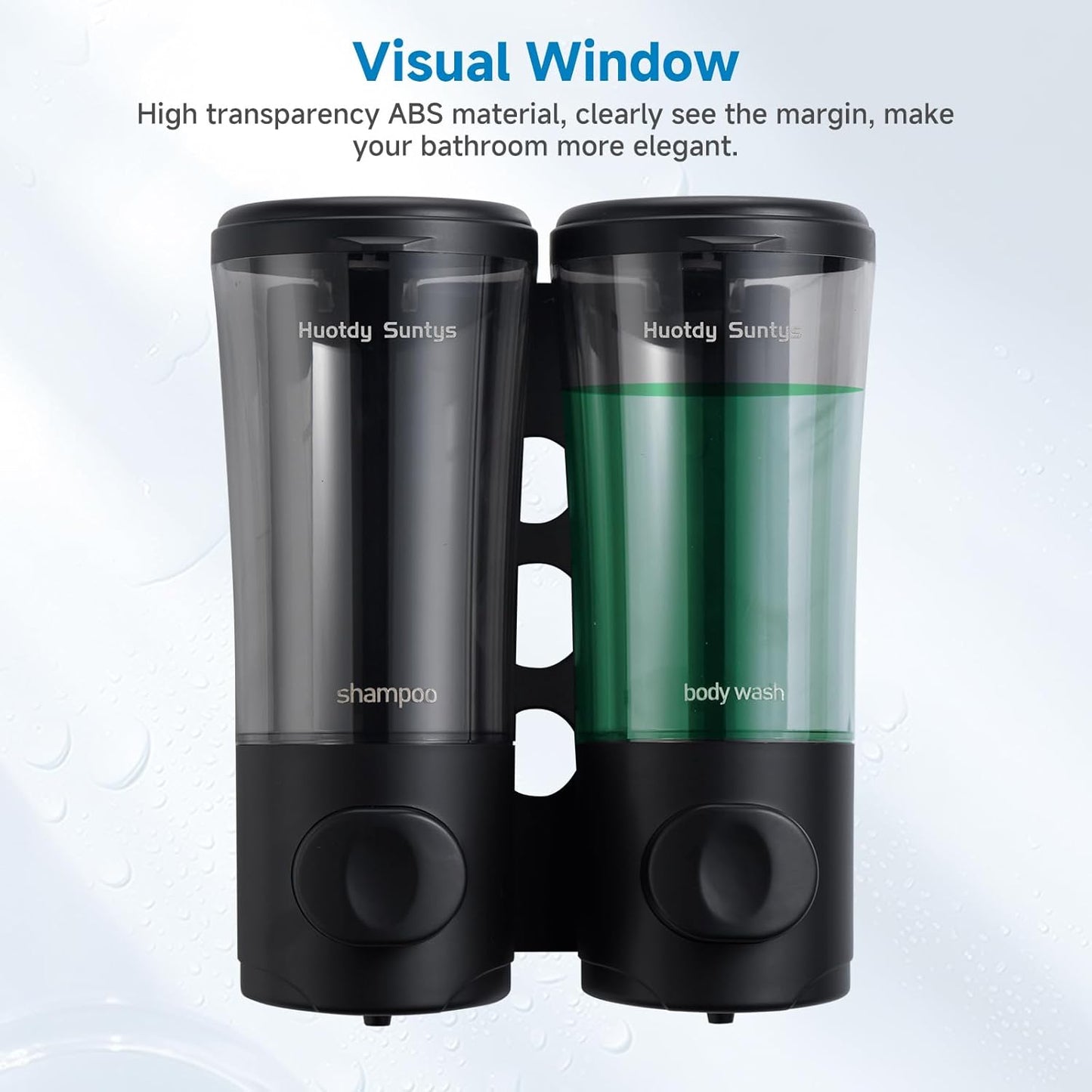 Shampoo and Conditioner Dispenser No Drill Shower Soap Dispenser Wall Mounted Shower Dispenser 2 Chamber with Upgrade Smooth Pump Head Bathroom Body Wash Soap Dispenser Set 450ml*2 Black