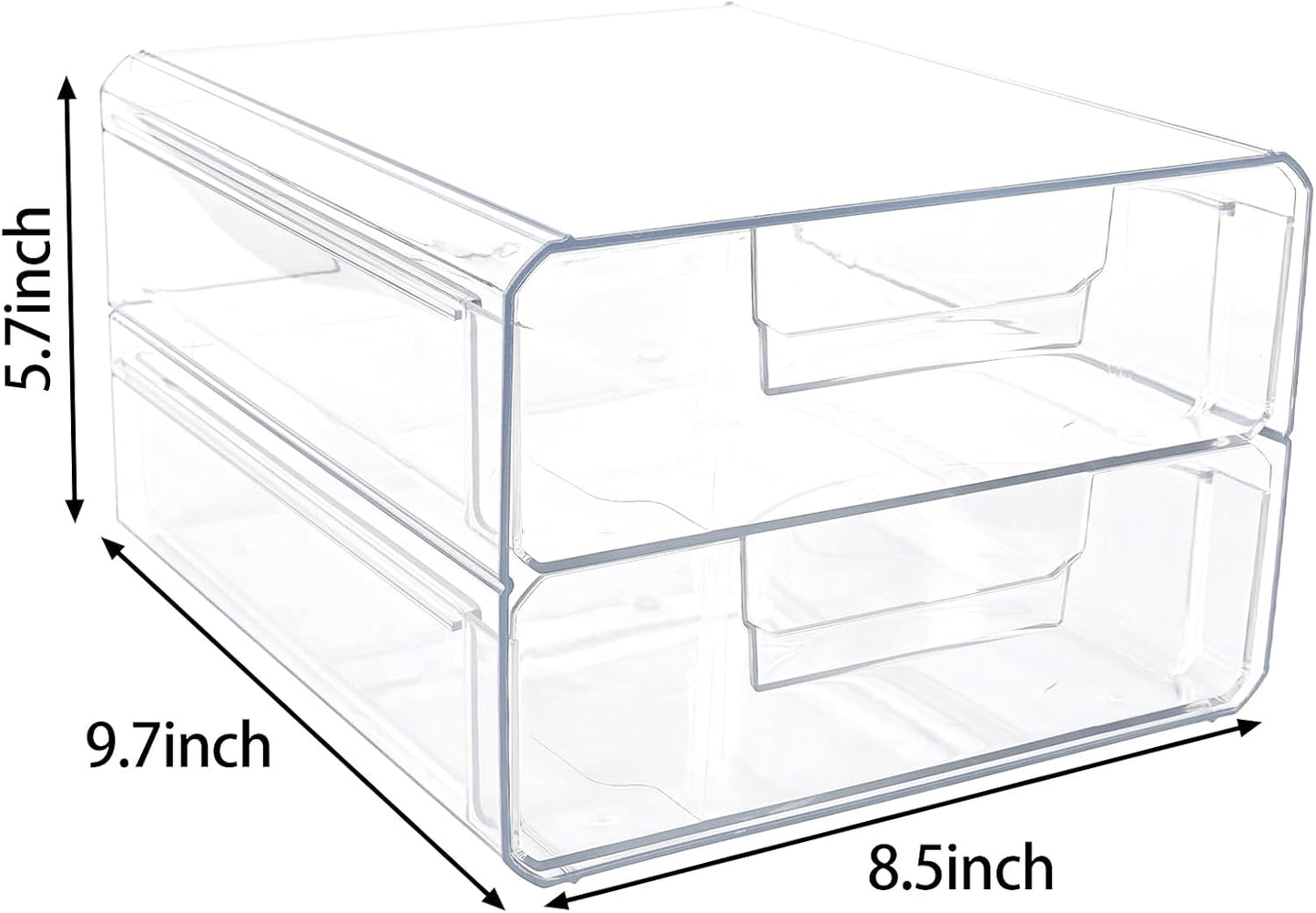 Clear Stackable Storage Drawers,Acrylic Makeup Drawer Organizer with 2 Drawers,Stackable Storage Bins for Skincare,Cosmetics,Beauty Supplies,for Vanity,Bathroom,Kitchen Countertop,Pantry Organization