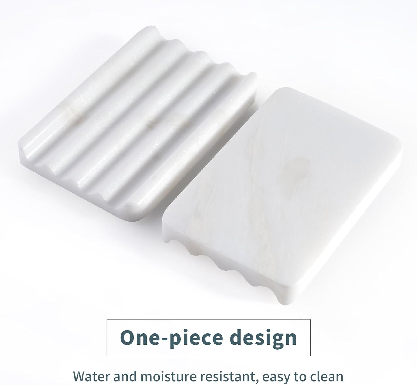 2 Pcs Soap Holder for Bathroom, Marble Soap Dish for Kitchen Countertop, Soap Tray with Creative Wavy Design, Soap Saver for Bath Tub, Sponges, African Natural Stone(Namib Bianco)