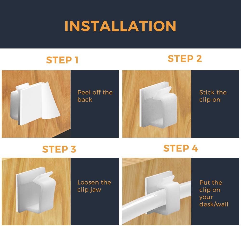 Cable Clips with Strong Self-Adhesive, XIAOXI R Shape Cable Management TV PC Wire Holder Sticky Tidy and Organizer Cord and Wires - 40 Pcs (White)