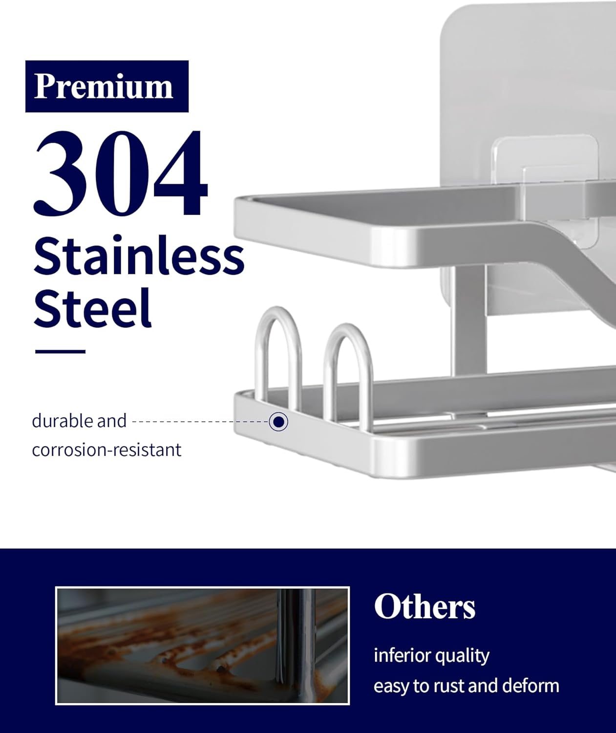 Kitsure Shower Caddy Extra Large - Adhesive Shower Organizer, Stainless Steel Shelf for Inside Shower, No Drill Bathroom Organizers and Storage, Home Decor Accessories, 2 Pack,Sliver