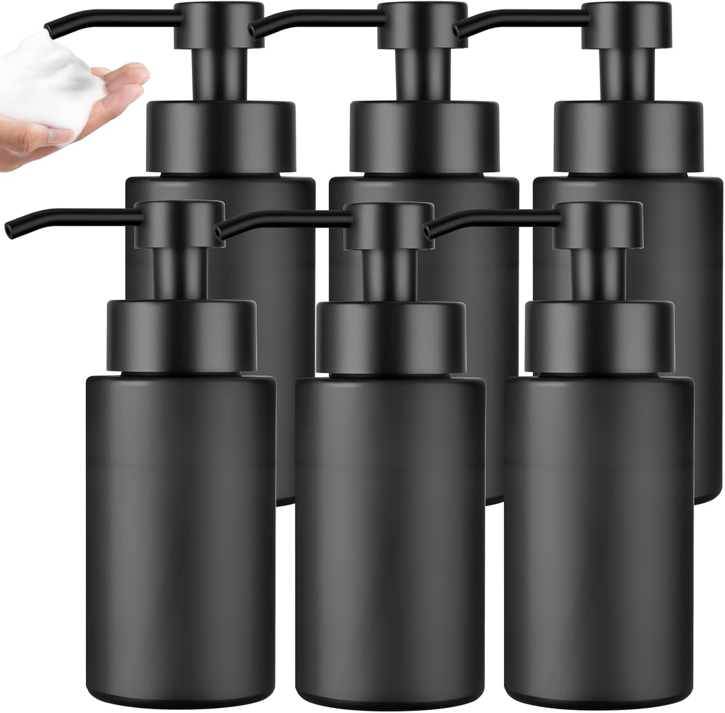 6 Pack 10 OZ Glass Foaming Soap Dispenser for Bathroom & Kitchen Foaming Hand Soap Dispenser with Labels Dispenser for Liquid Soap,Shampoo,Body Wash,Dish Soap,Black