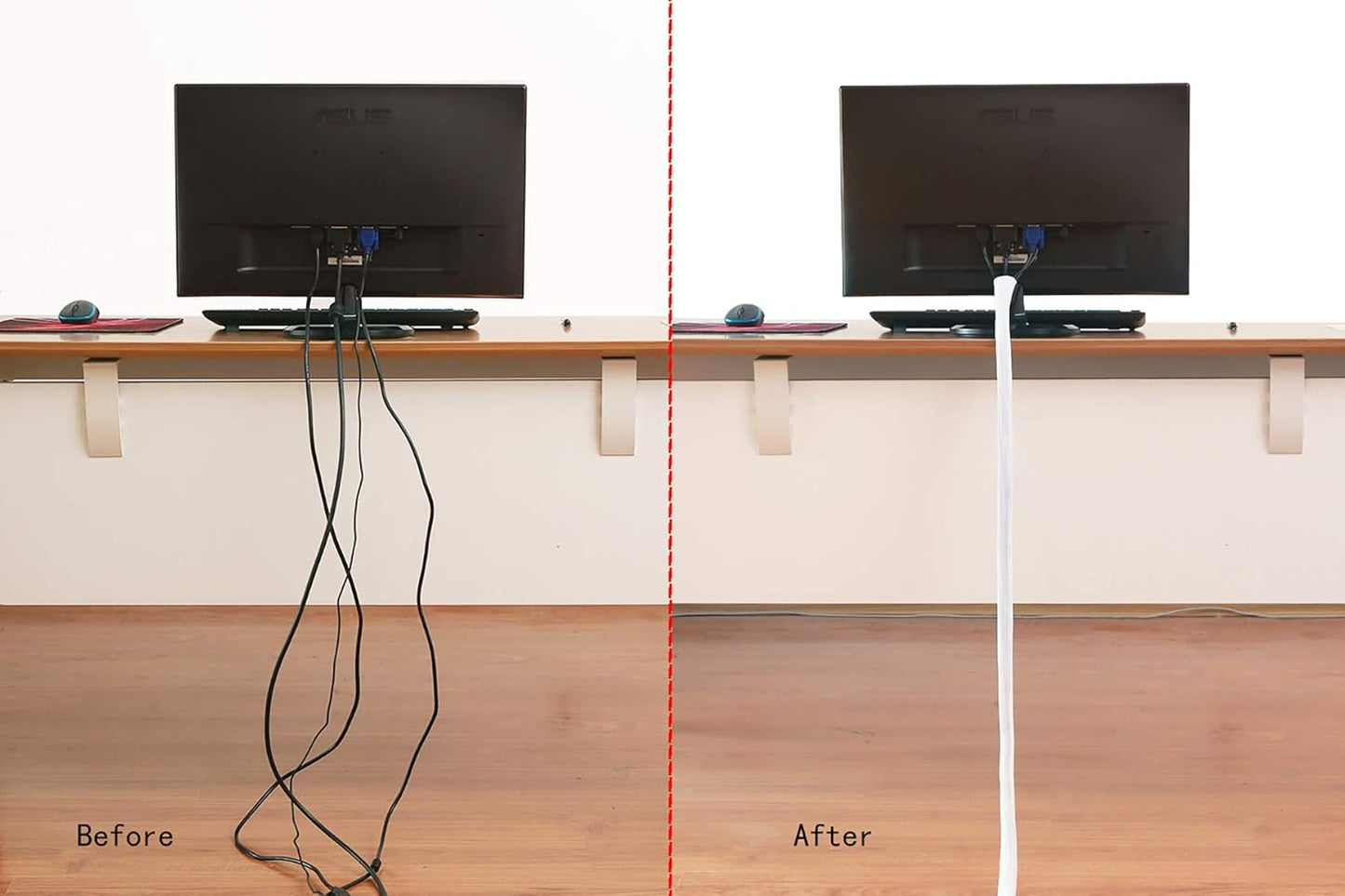 Alex Tech 10ft - 3/8 inch Cord Protector Wire Loom Tubing Cable Sleeve Split Sleeving for USB Cable Power Cord Audio Video Cable - Protect Cat from Chewing Cords - White