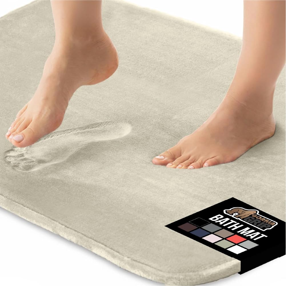 GORILLA GRIP Memory Foam Bath Rugs, Soft Absorbent Velvet Bathroom Mats, Durable Dots on Underside, Machine Washable Bathmat, Carpet Rug Room Decor for Shower Floor, 42x24 Mat, Champagne
