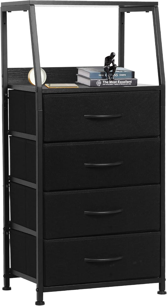 Dresser for Bedroom, Fabric Nightstand Tall Dresser & Chests of Drawers with 4 Drawers, Vertical Organizer Storage Tower Unit for Bedroom, Hallway, Entryway Black