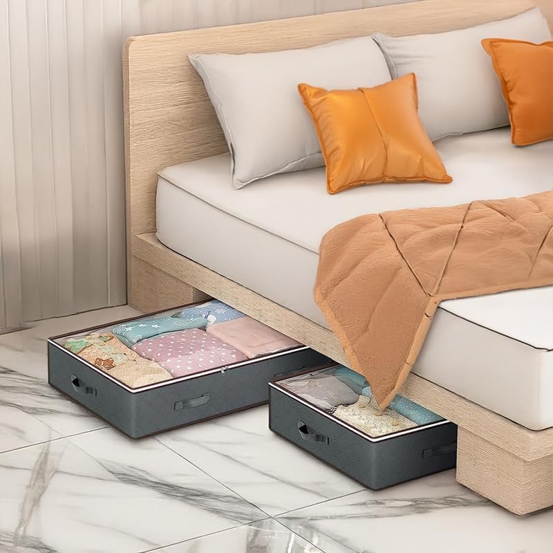 90L Under Bed Storage Containers, Closet Organizers and Storage Bins, Foldable Underbed Storage Bags for Blankets, Towels, Comforter, Sweaters, Linen Sheets, Wrapping Paper(Grey, 6 Pack)