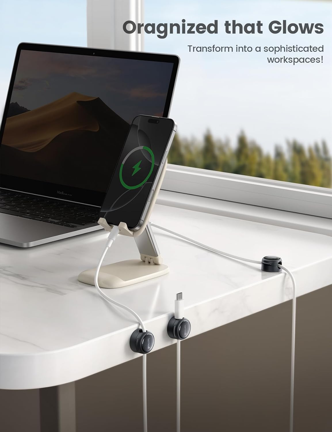 12Pack Magnetic Cord Organizer Cable Clips - Lamicall [Crystal-Clear] Desk Cable Managment for Phone Charging Cord, Adhesive Wire Holder for Home Office Nightstand, Christmas Organizer Accessories