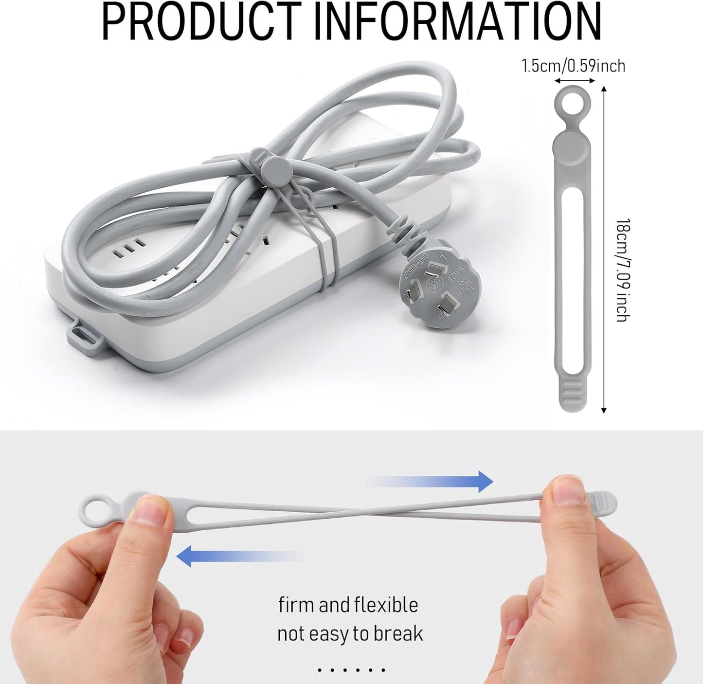 Nuanchu 40 Pcs Silicone Cable Ties Reusable Holder Adjustable Straps Multipurpose Charging Cable Organizer for Fastening Charging Cords Wires(7.1 Inch,Gray)