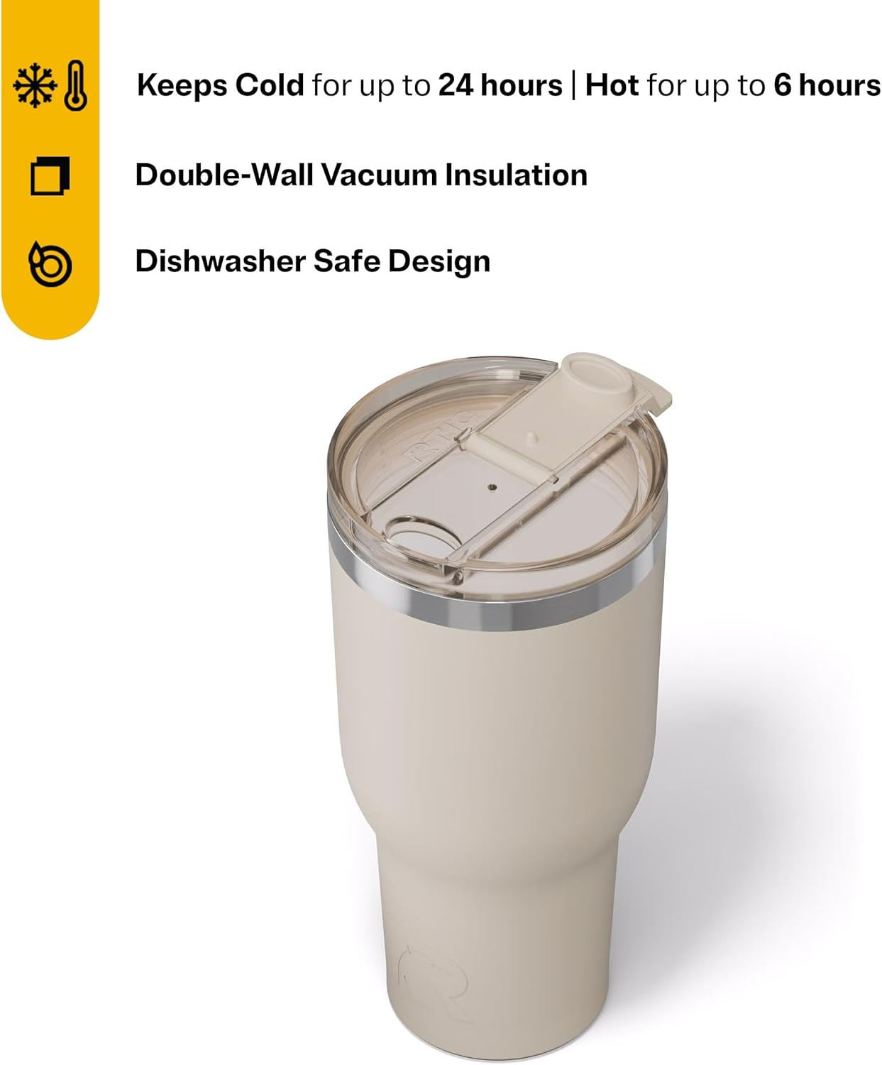 RTIC 40oz Essential Tumbler with Lid, Ceramic Lined, Insulated, Stainless Steel, Metal, Double Wall Vacuum-Insulation, Travel Cup for Iced Coffee, Tea, Hot and Cold Drink, Beach