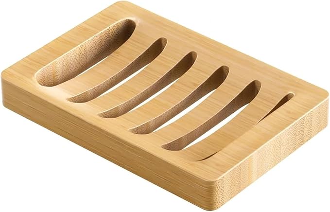 Bamboo Soap Dish, Wood Bar Holder For Shower, Trays Self Draining, Soap Saver