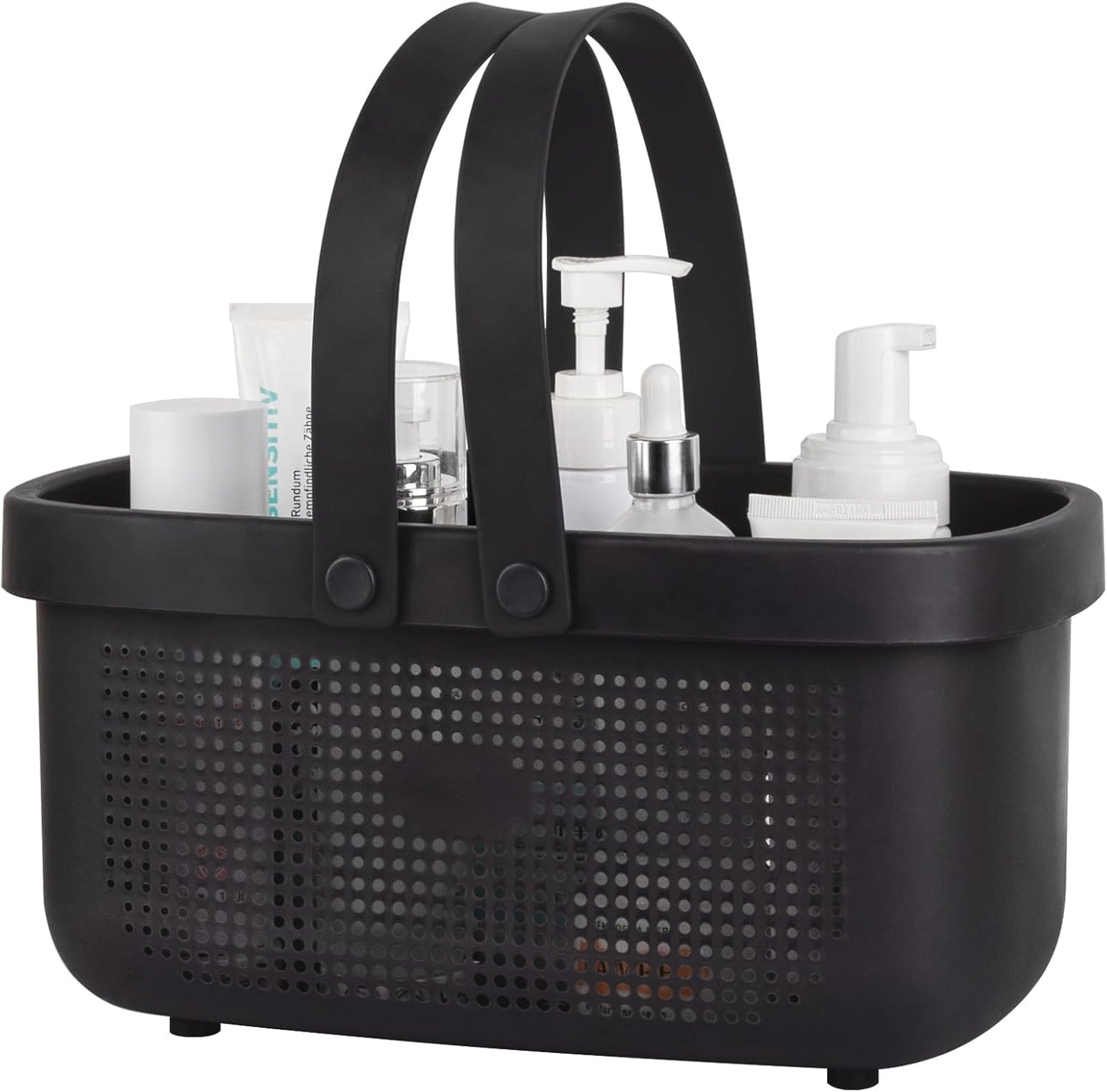 JiatuA Plastic Storage Basket with Handle Portable Shower Caddy Tote Organizer Basket Bin for Bathroom Kitchen Dorm Room Bedroom, Black