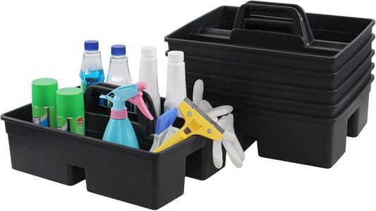 6 Packs Plastic Cleaning Caddy Organizer with Handle, 3-Compartment Portable Plastic Cleaning Caddies