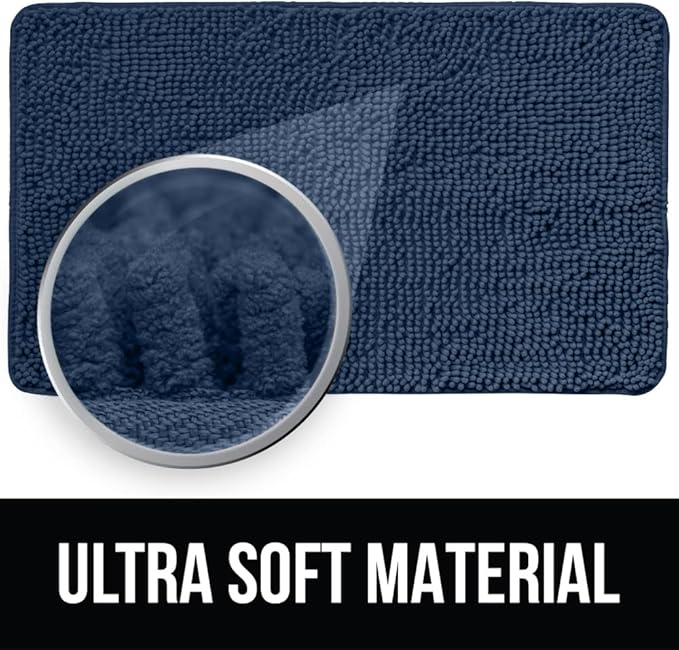 KANGAROO Bathroom Rugs, Chenille Soft Absorbent Bath Rug, Shaggy Shower Mat, Quick Dry Machine Wash Bathmat, Plush Carpet Mats for Tub, Bathtub and Room Home Decor Accessories, 36x24, Navy Blue
