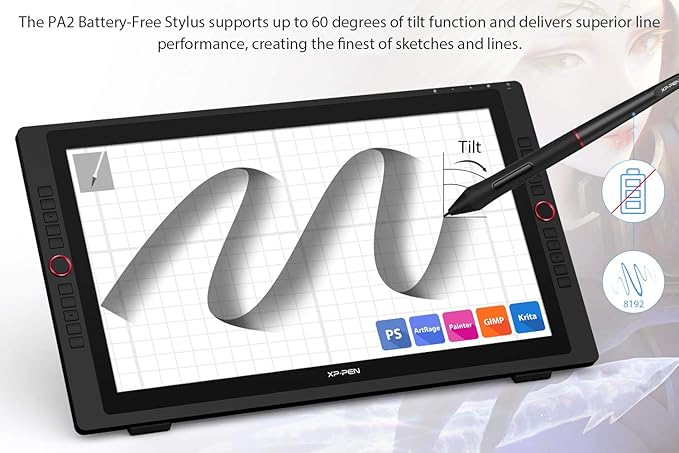 XPPen Artist24 Pro 23.8 Inch Drawing Tablet with Screen 2.5K QHD Drawing Pen Display with 20 Shortcut Keys & Tilt 8192 Pen Pressure Battery-Free Stylus for Windows, Mac, Chrome, Linux
