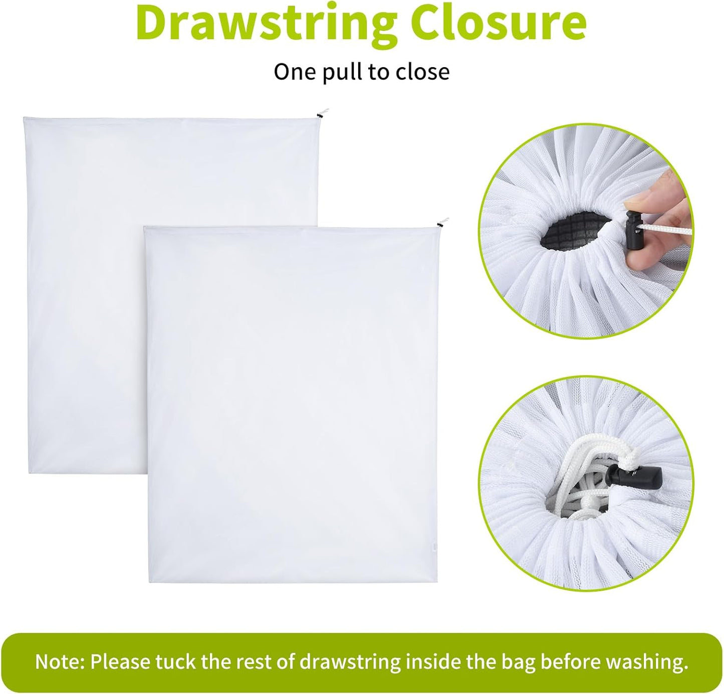 OTraki Ex-Large Mesh Laundry Bag 36x43 Inch Drawstring Laundry Wash Bags 2 Pack Dirty Clothes Net Laundry Bag Heavy Duty Travel Storage Organize Bag for Home Apartment Dorm Camp Hotel Beach, White