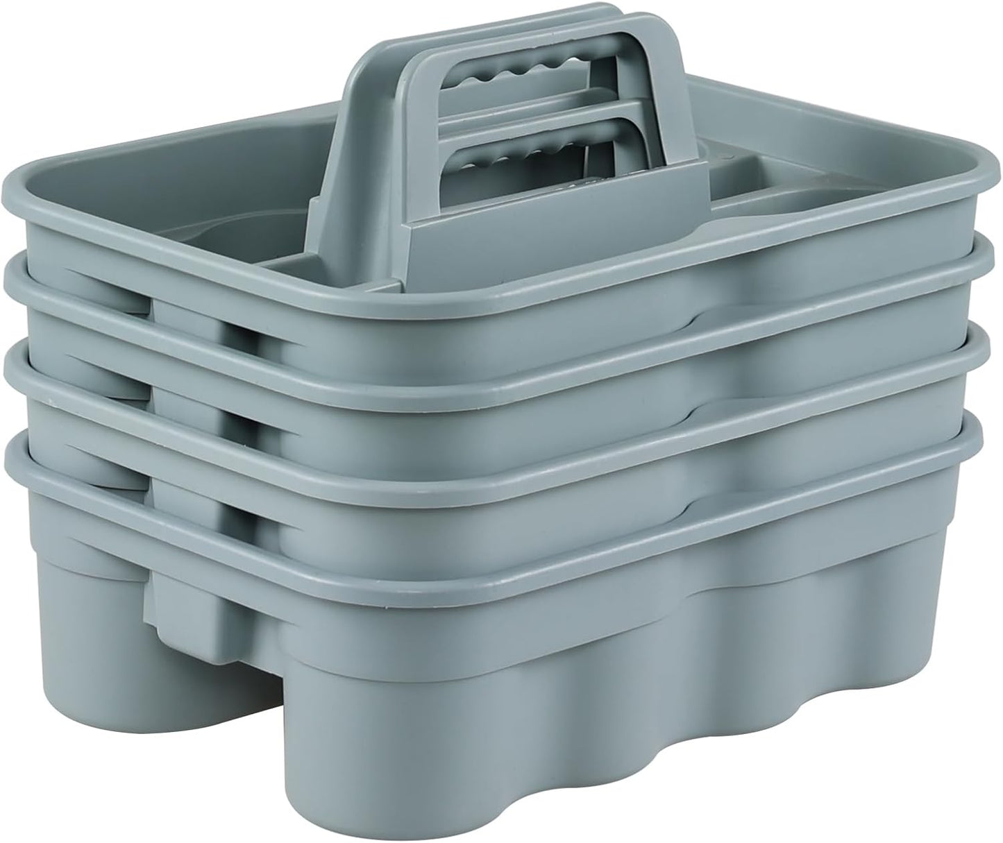 4 Packs 2 Compartment Plastic Cleaning Supplies Caddy, Multipurpose Portable Carry Tote with Handle, Grey