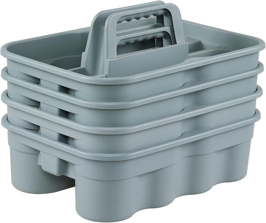 4 Packs 2 Compartment Plastic Cleaning Supplies Caddy, Multipurpose Portable Carry Tote with Handle, Grey