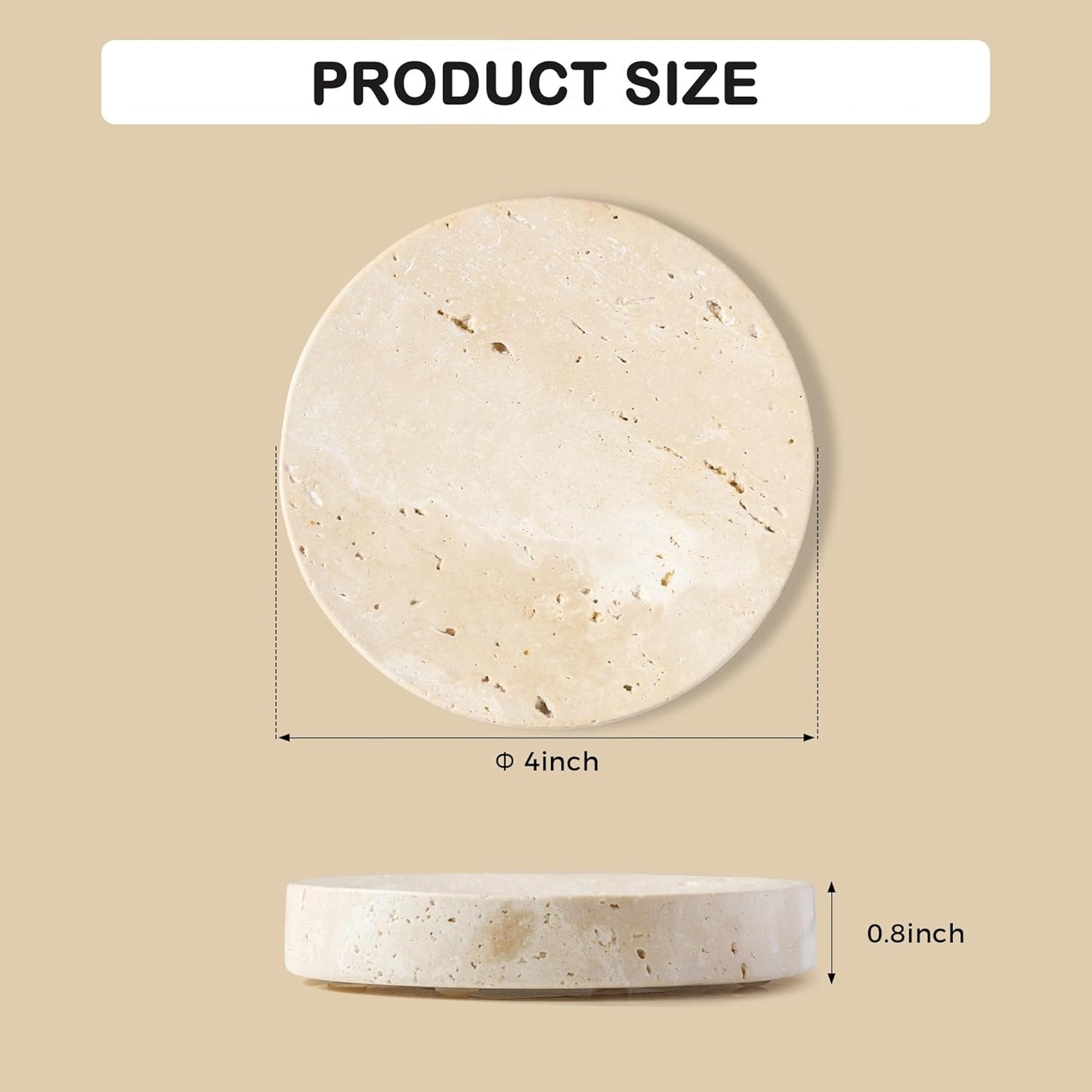 WORHE Marble Soap Dishes Natural Travertine Stone Sponge Holder for Bathroom Tub Shower Kitchen Sink, Handcraft Round Soap Case Trinket Plate Jewelry Tray Coaster for Home Decor Color Beige (WH046)