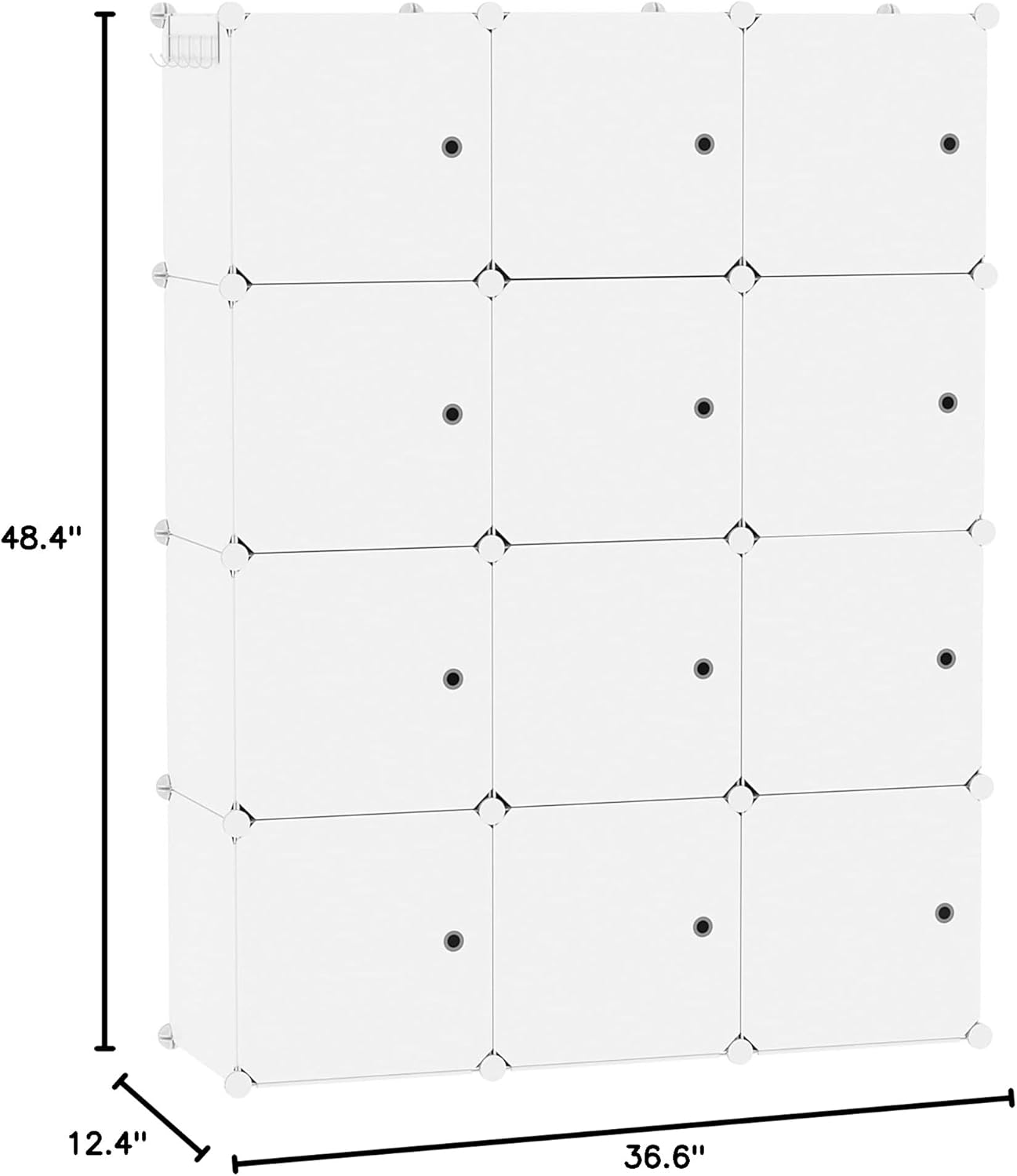 C&AHOME Cube Storage Organizer with Doors, 12-Cube Shelves, Closet Cabinet, DIY Plastic Modular Bookshelf Ideal for Bedroom, Living Room, 36.6”L x 12.4”W x 48.4”H Milky USHS3012M-DOOR