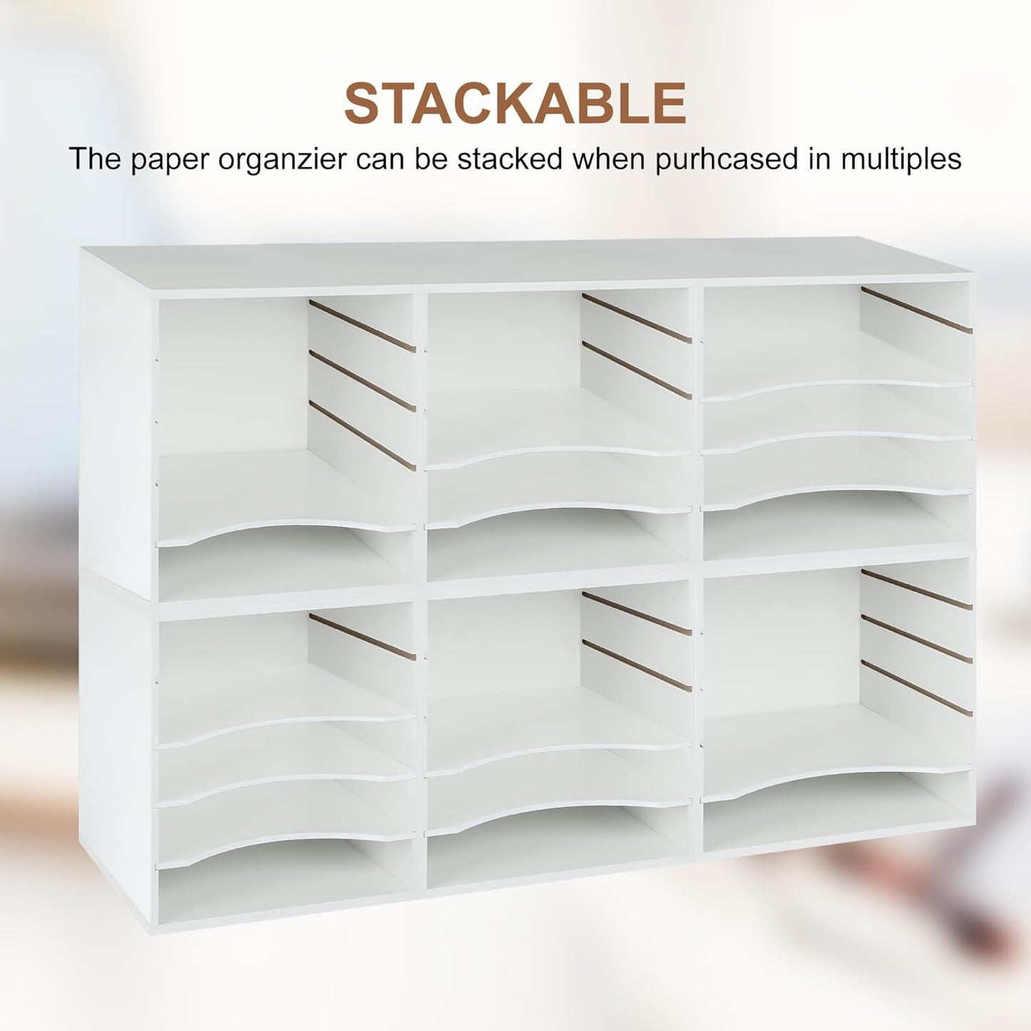 EMERIT Paper Organzier Wood Desktop Organizer Storage Letter Tray File Sorter with Adjustable Shelves for Home Office