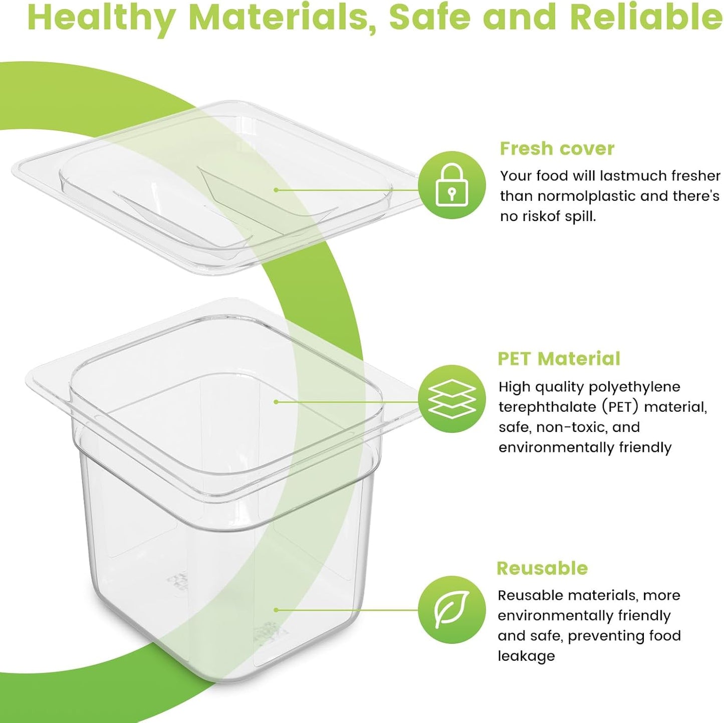 Plastic Clear Food Pan 1/6 Size Stackable Polycarbonate Pan with Capacity Indicator Restaurant Commercial Hotel Pans for Fruits Vegetables Beans Corns (12 PCS, 6'' Deep)