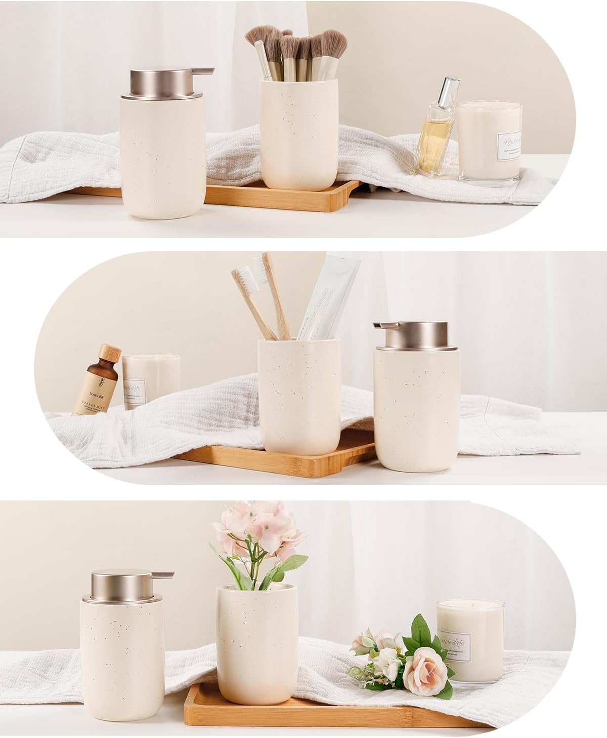 BosilunLife Foam Soap Dispenser - Ceramic Foaming Hand Dispenser for Bathroom Modern Farmhouse Small Soap Dispenser Lotion Hand Pump Dispenser for Kitchen Sink (Apricot, Foam Pump)