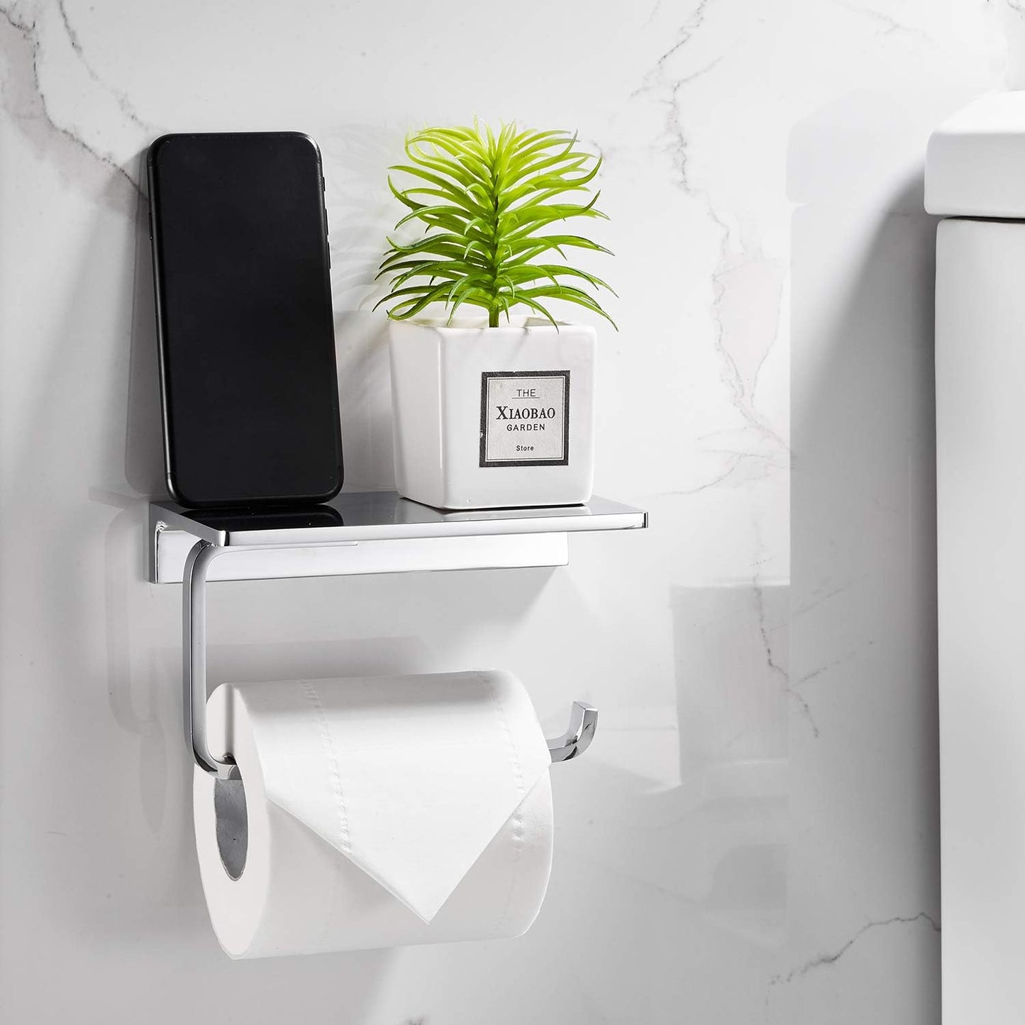 Toilet Paper Holder for Bathroom Solid Brass and Superior Hotel Style Tissue Roll Holder with Cell Phone Storage Polished Chrome Finish