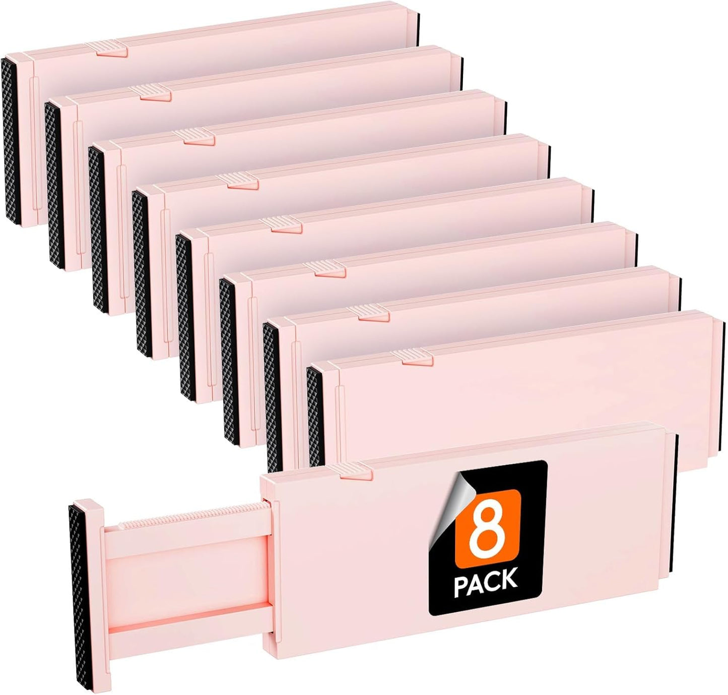 Lifewit 8 Pack Drawer Dividers 4" High, 11-17" Adjustable Dresser Drawer Organizers for Clothes, Expandable Dresser Separators in Bedroom/Bathroom/Kitchen/Vanity/Office Organization and Storage, Pink