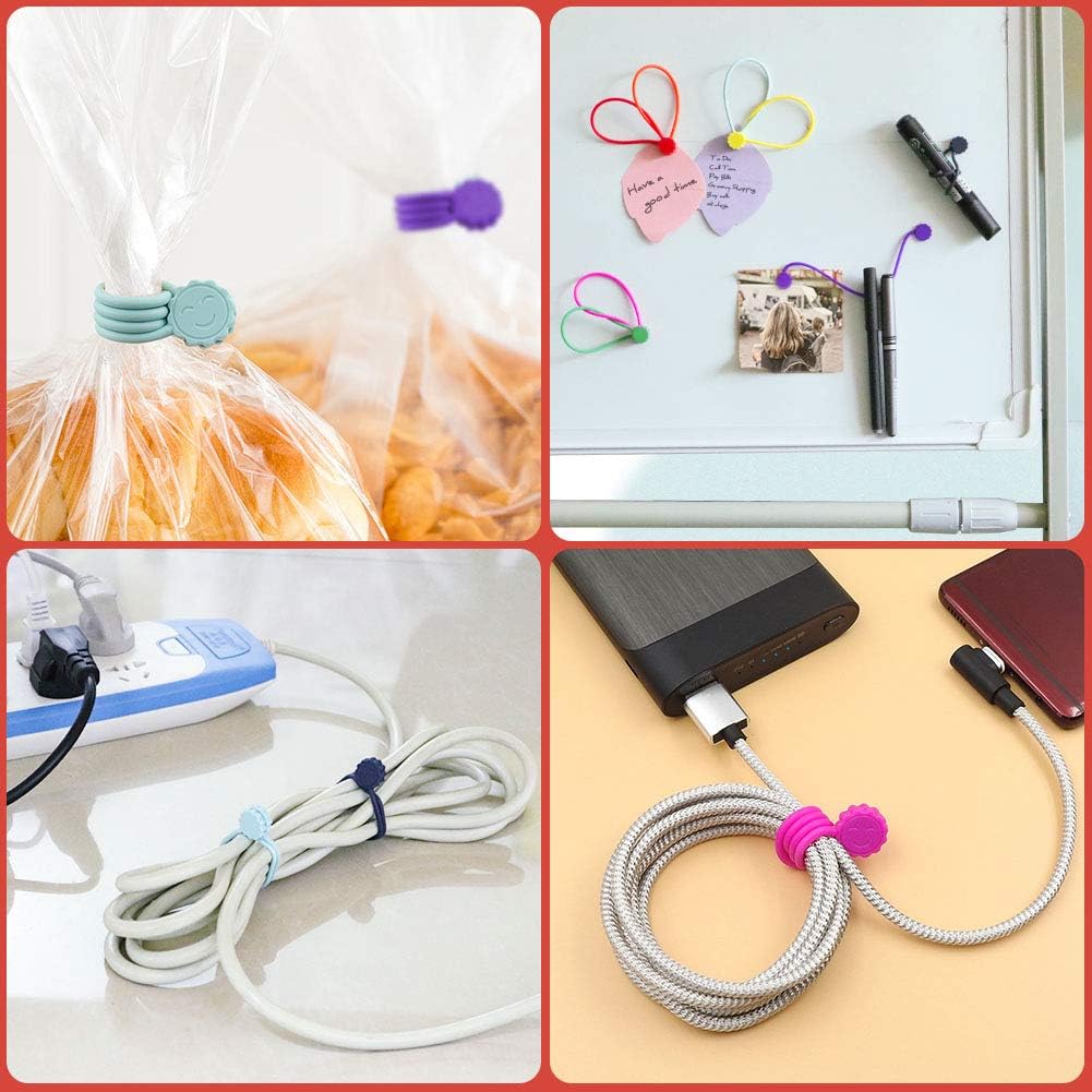 Rich&Ray Magnetic Reusable Silicone Cable Ties, Phone Cord Holder, Magnetic Cable Ties for Headphone Cables, Charging Cable Organizer, Book Markers, Hanging Stuff - 7.48'' (9Color - 9pack)