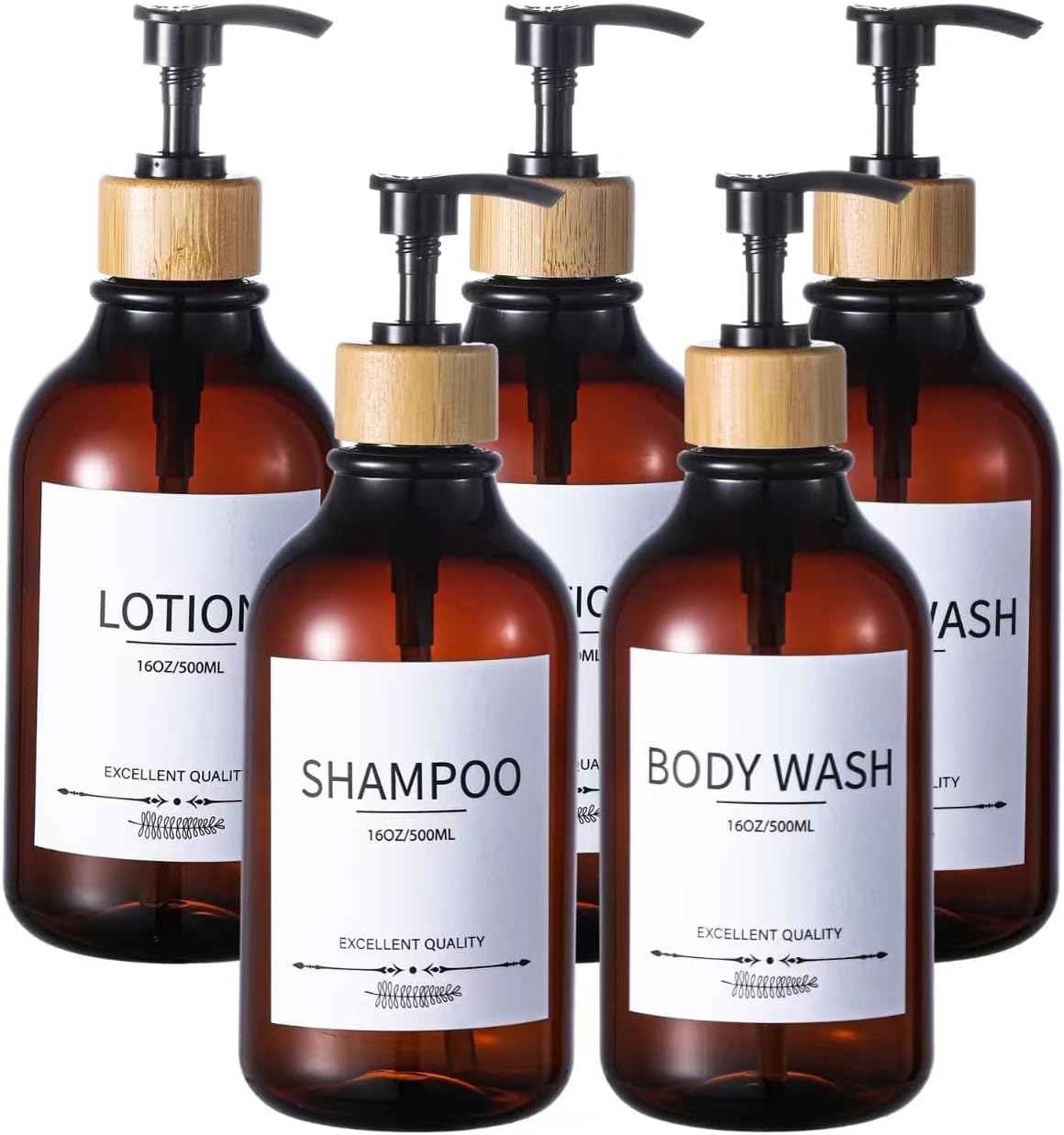 Shampoo and Conditioner Dispenser, 5Pack Refillable Dispenser Bottles,16.9oz Pump Bottles, Amber Shampoo Containers for Shower