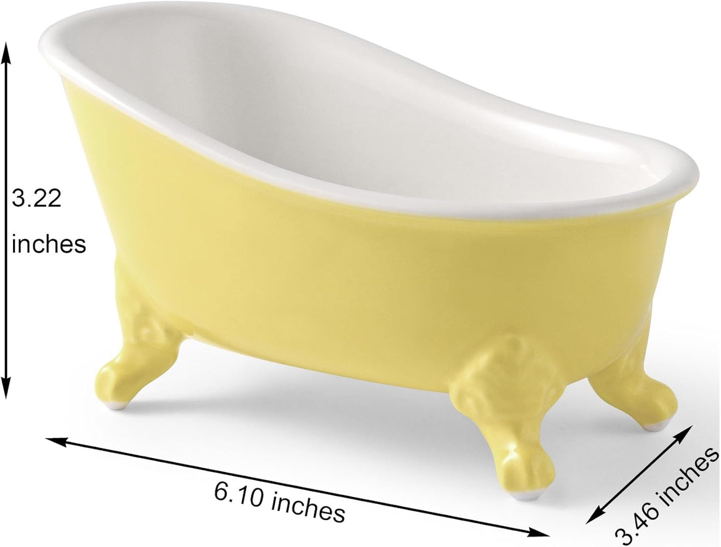 6.1" Vintage Ceramic Mini Decorative Clawfoot Bathtub Bar Soap Dish, Kitchen Sponge Holder and Shower Tray for Bathroom, 1 Pack (Yellow)