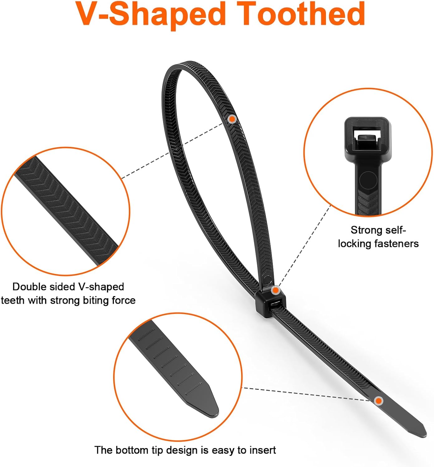 Zip Ties Heavy Duty 12 inch，V-Shaped Toothed Double Sided With 120 LBS Tensile Strength Cable Ties ，Extra Large Wire Ties Adjustable Nylon Tie Wraps for Indoor Outdoor Patented Design（100 Pack Black）