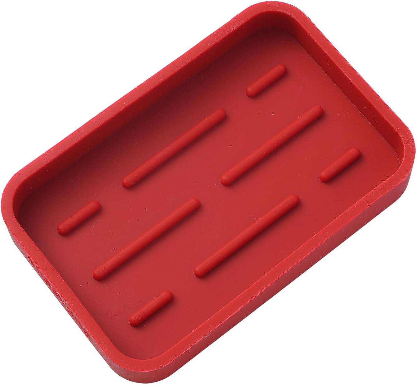 Silicone Kitchen Sink Organizer Tray for Multiple Usage,Easy Clean Sponges Holder for Kitchen Bathroom Counter or Sink,Dish Soap Dispenser,Scrubber,Bottle,Cup Red 4.9”x 3.2”