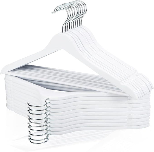 Wooden Hangers 20 Pack, Smooth Wood Hangers with 360° Swivel Hook & Notches, Slim Coat Hanger Wooden for Closet, White