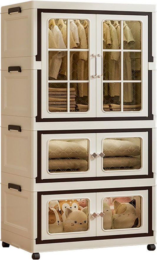 SunSettler Collapsible Storage Bins, 4 Tier Stackable Plastic Storage Cabinets with Lids, Closet Organizers and Foldable Cabinets for Home, Dorm