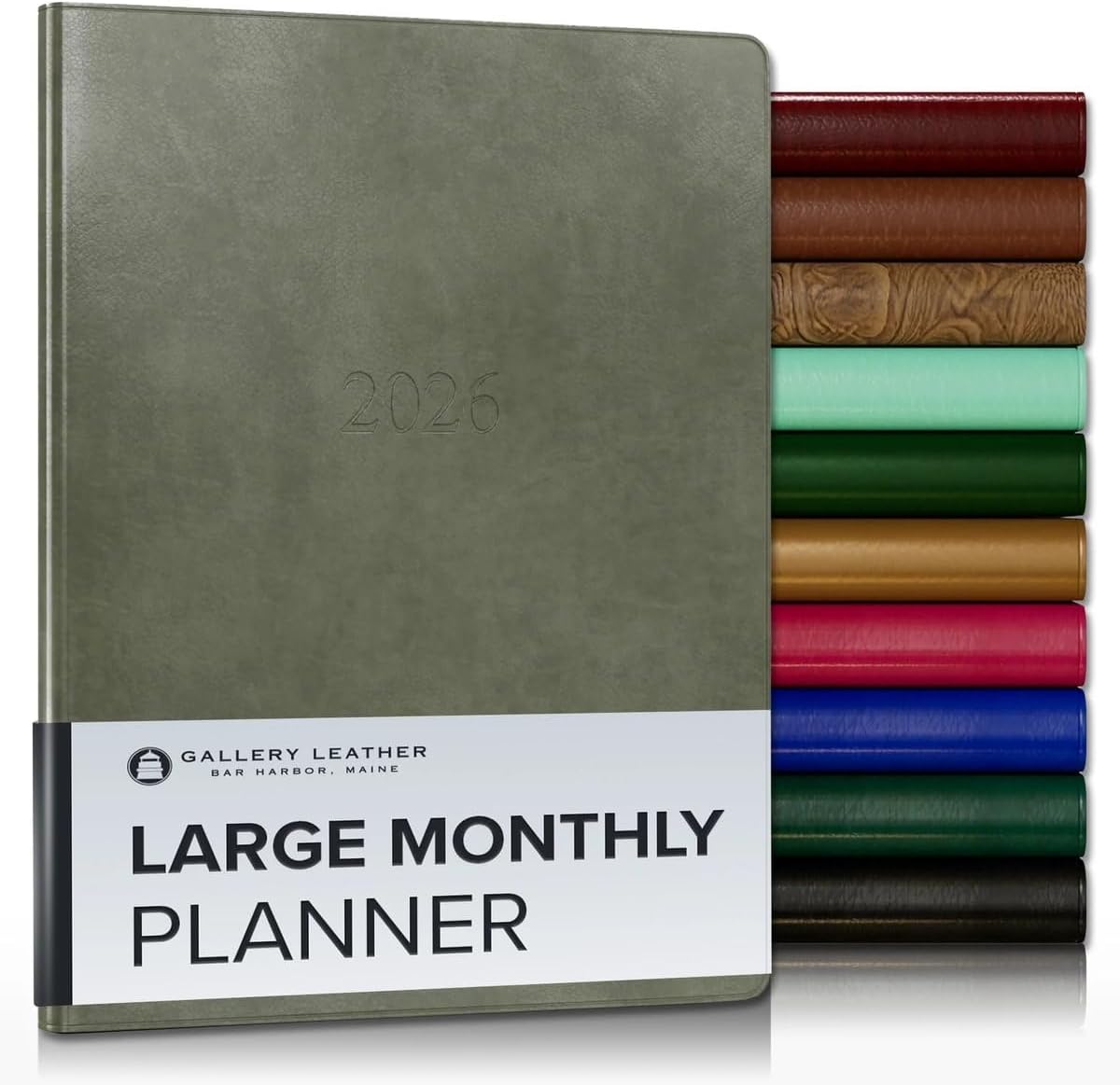 Gallery Leather Large Monthly Planner 2025-2026, Elegantly Bound Calendar Planner and Notebook with Stylish Gold-Gilded Page Edges, 18 Months - Acadia Cactus - 9.75x7.5"