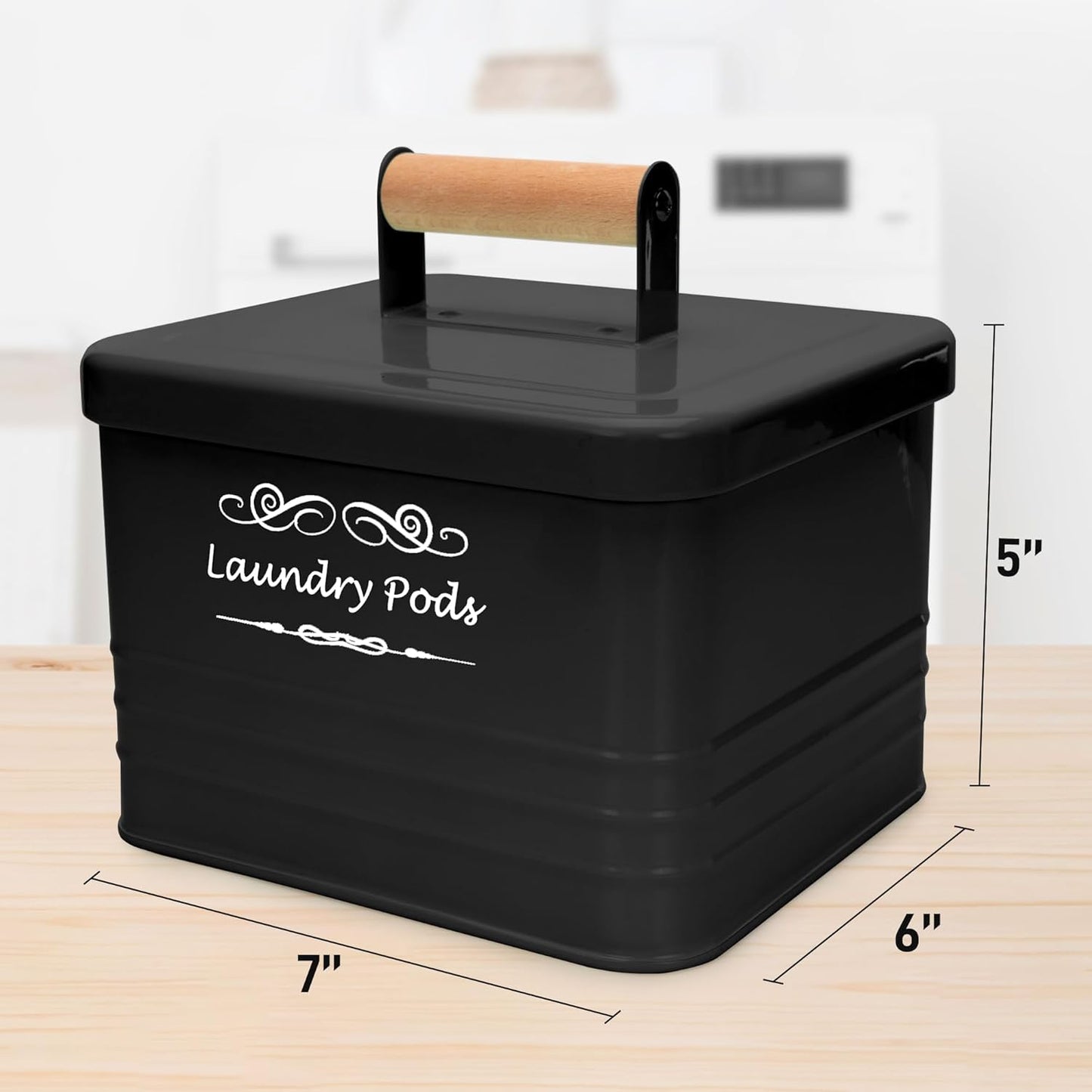 ELITAPRO Modern Farmhouse Laundry Pods Container - Metal Detergent Pods Holder with Lid for Laundry Room Decor & Accessories - Organization & Storage