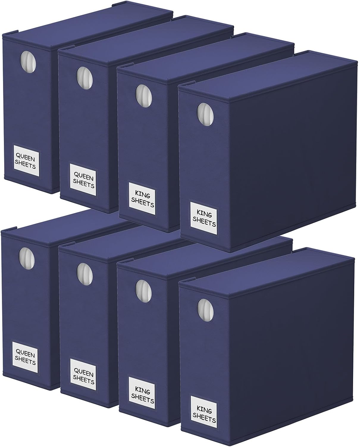 SpaceAid 8 Pack Bed Sheet Organizers and Storage, Foldable Sheet Organizer for Linen Closet, Sheets Set Folder Keeper with Window XL (Queen & King Size) Bedding Container (Navy Blue, 8 Pack)