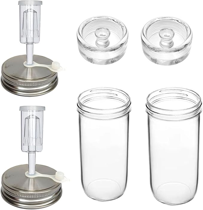 2 set Complete Fermentation Kit，2 Fermenting Mason Jars ，2 Fermentation Weights & 2 Fermenting Lids for Sauerkraut, Vegetables, and Other Fermented Food(0.73 Liter)