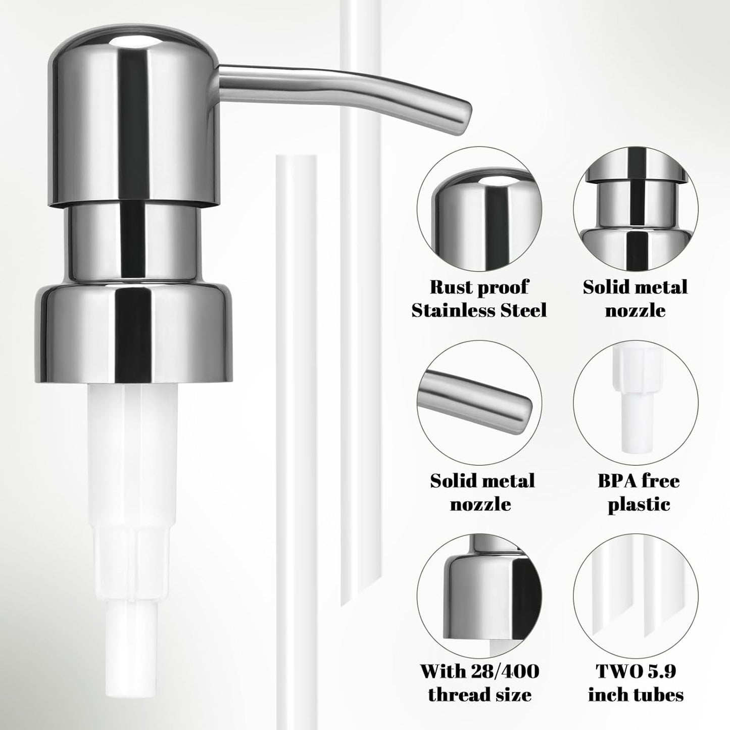 Stainless Steel Soap Dispenser Pump Lotion Pump Replacement Kitchen Refill Dispenser for Regular Mouth Bottle for Standard 28/400 Thread Size 2 Pack