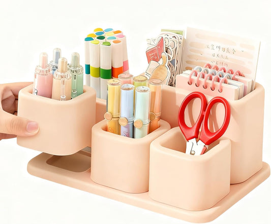 Cute Desk Organizer Countertop – Pen Holder 5 Removable Small Plastic Brush Holder for Bathroom Vanity Desktop, Cosmetic/Skincare/Stationery Storage Display Desk Organizer, for Minimalist Counter