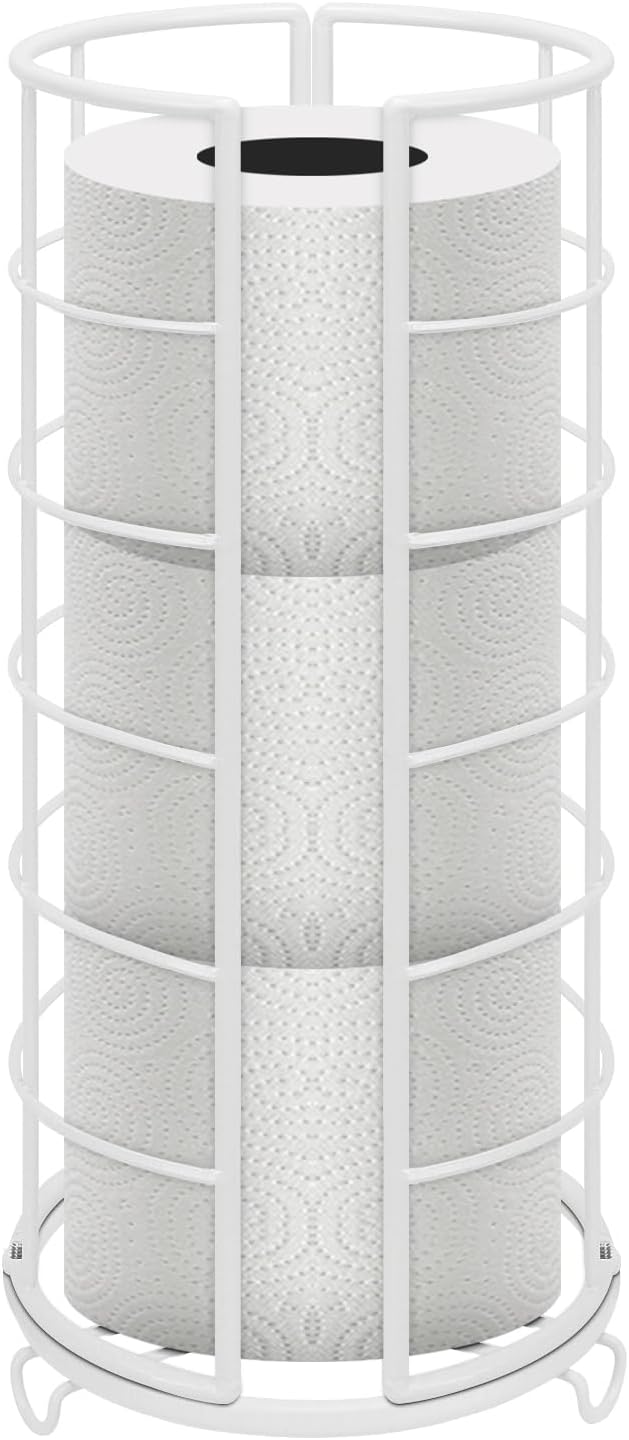 NearMoon Toilet Paper Organizer Stand, Free Standing 3 Rolls Tissue Storage, Metal Bathroom Accessory, Rustproof Toilet Roll Holder for Kitchen Countertop Inside Cabinet Shelf(Metal Base, White)