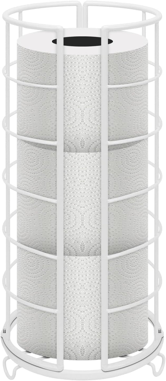 NearMoon Toilet Paper Organizer Stand, Free Standing 3 Rolls Tissue Storage, Metal Bathroom Accessory, Rustproof Toilet Roll Holder for Kitchen Countertop Inside Cabinet Shelf(Metal Base, White)