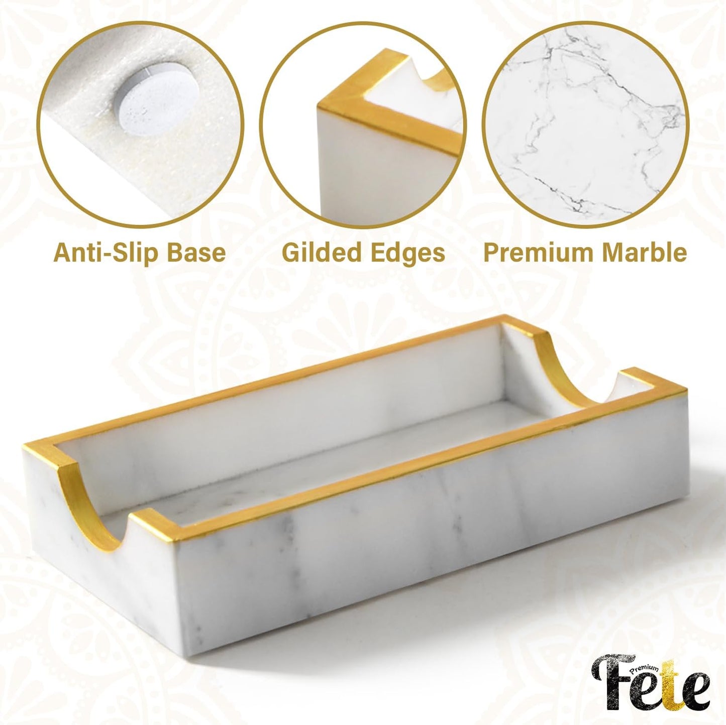 Fete Marble Tray for Bathroom - Guest Towel Holder Tray - 4 x 10 - White Marble